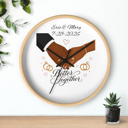 Joined Hands Wedding Rings Wall Clock | Better Together, Personalized Date