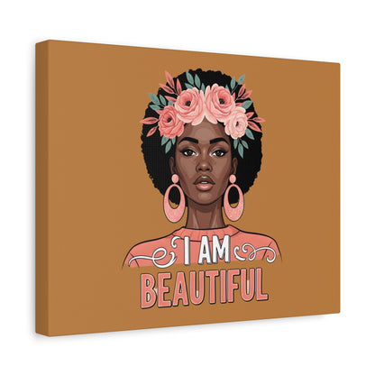 I Am Beautiful Portrait Canvas, Inspirational Wall Art, Positive Quote, Uplifting Home Decor, Modern Motivational Artwork,