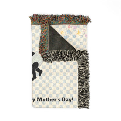 Mama & Little Ones Woven Blanket — Mother Holding Infant with Toddler Design