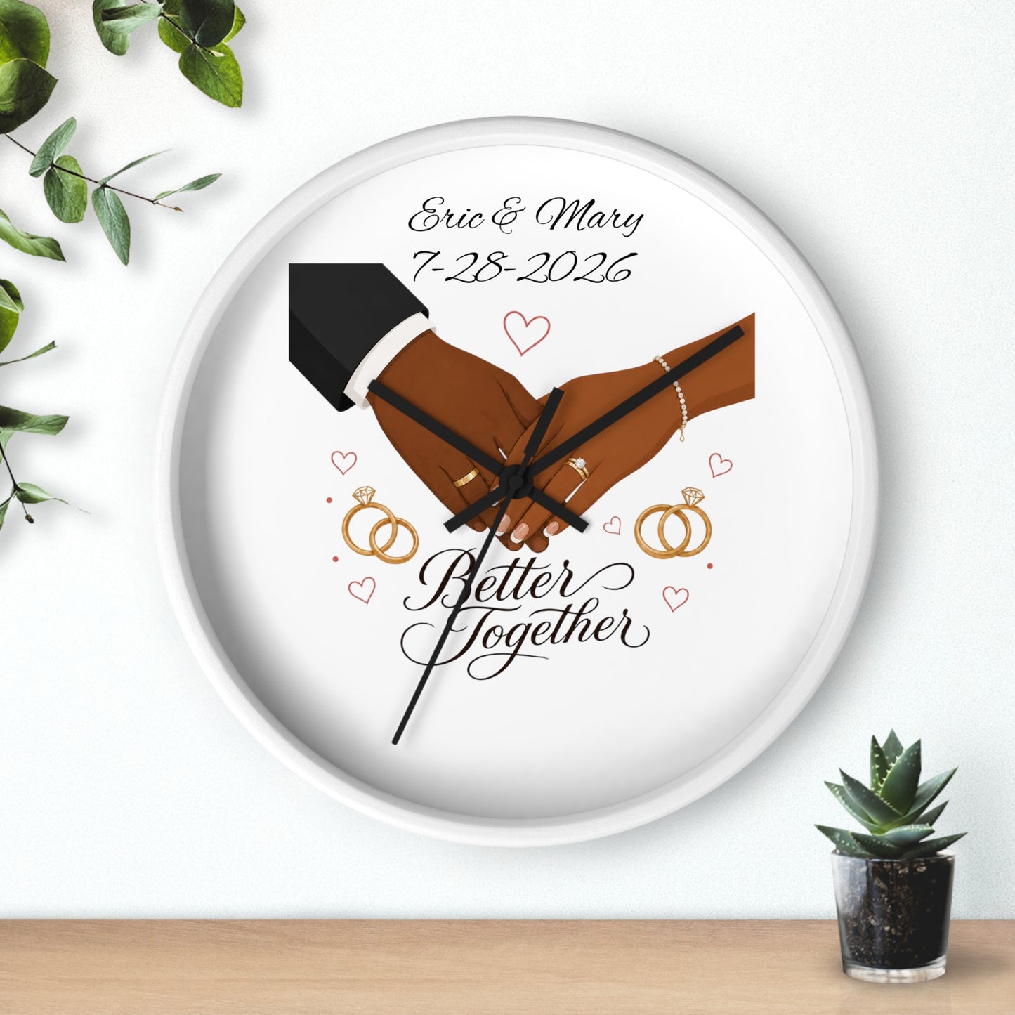 Joined Hands Wedding Rings Wall Clock | Better Together, Personalized Date