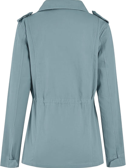 Womens Military Anorak Jacket - Zip Up Snap Button Parka Safari Utility Coat Outwear with Pockets - Durable Water-Resistant Fabric - For Outdoor Activities & Casual Wear - Perfect Gift for Adventurers & Fashionistas