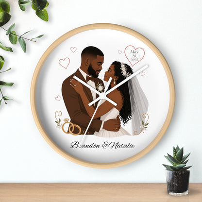 Bride and Groom Wedding Illustration Wall Clock | Personalized Names & Date