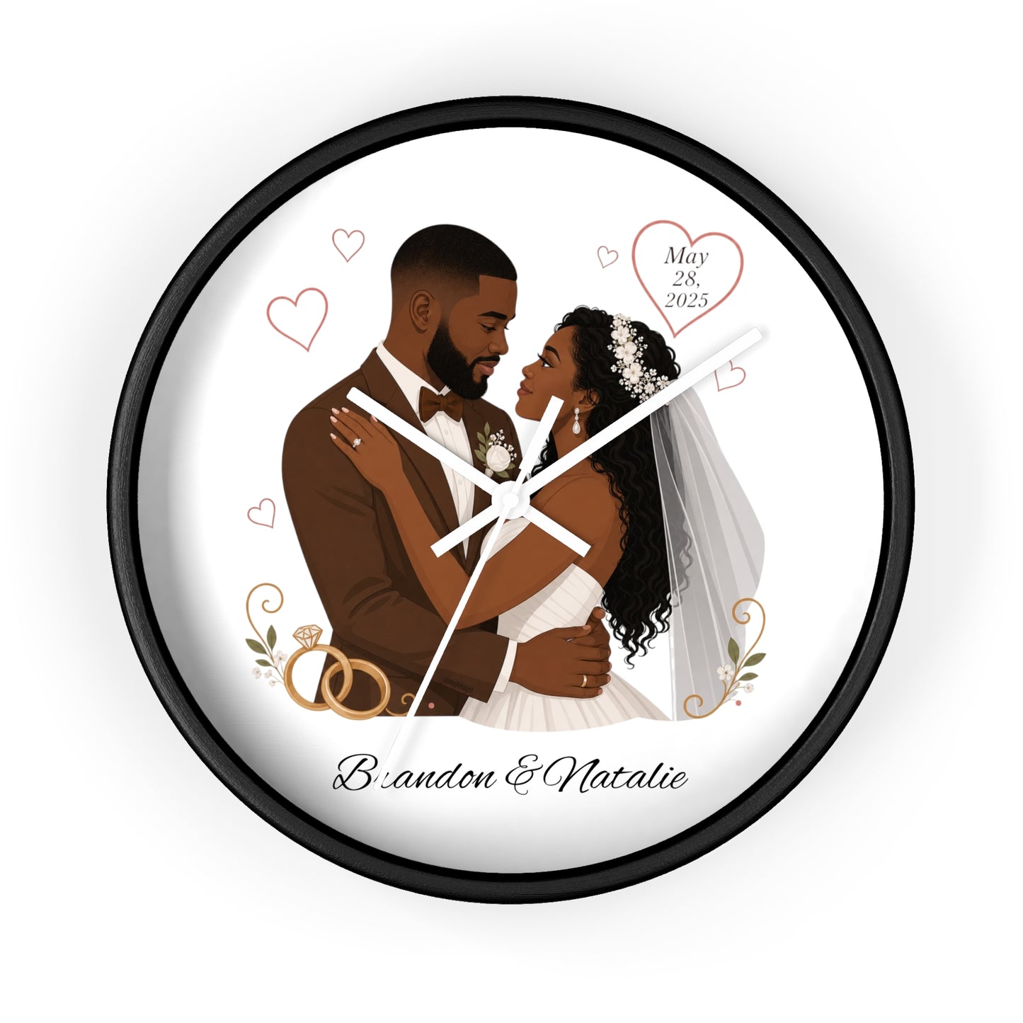 Bride and Groom Wedding Illustration Wall Clock | Personalized Names & Date