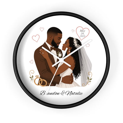 Bride and Groom Wedding Illustration Wall Clock | Personalized Names & Date