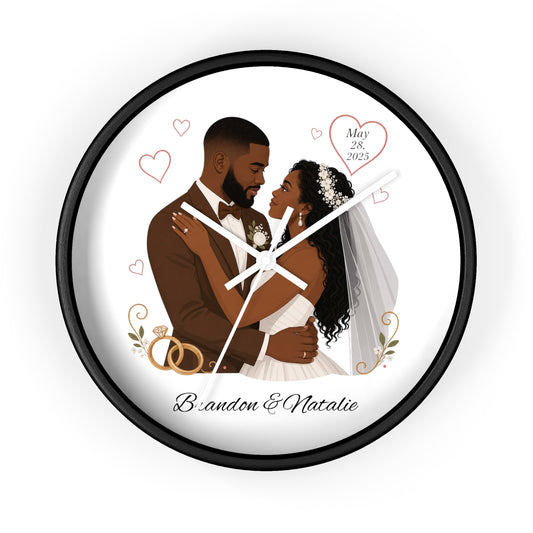 Bride and Groom Wedding Illustration Wall Clock | Personalized Names & Date