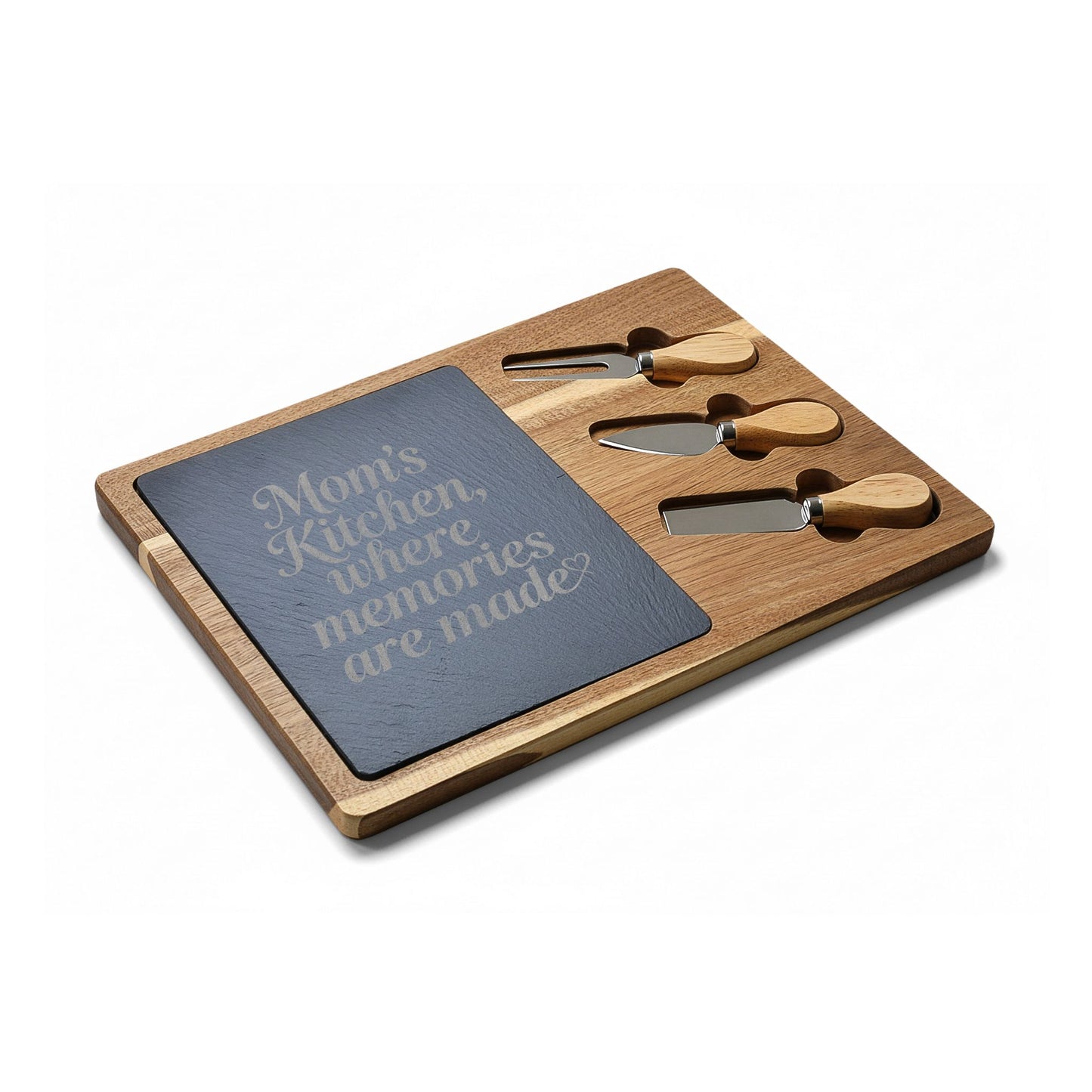 Personalized Engraved Charcuterie Board with Slate Inset & Cheese Tools