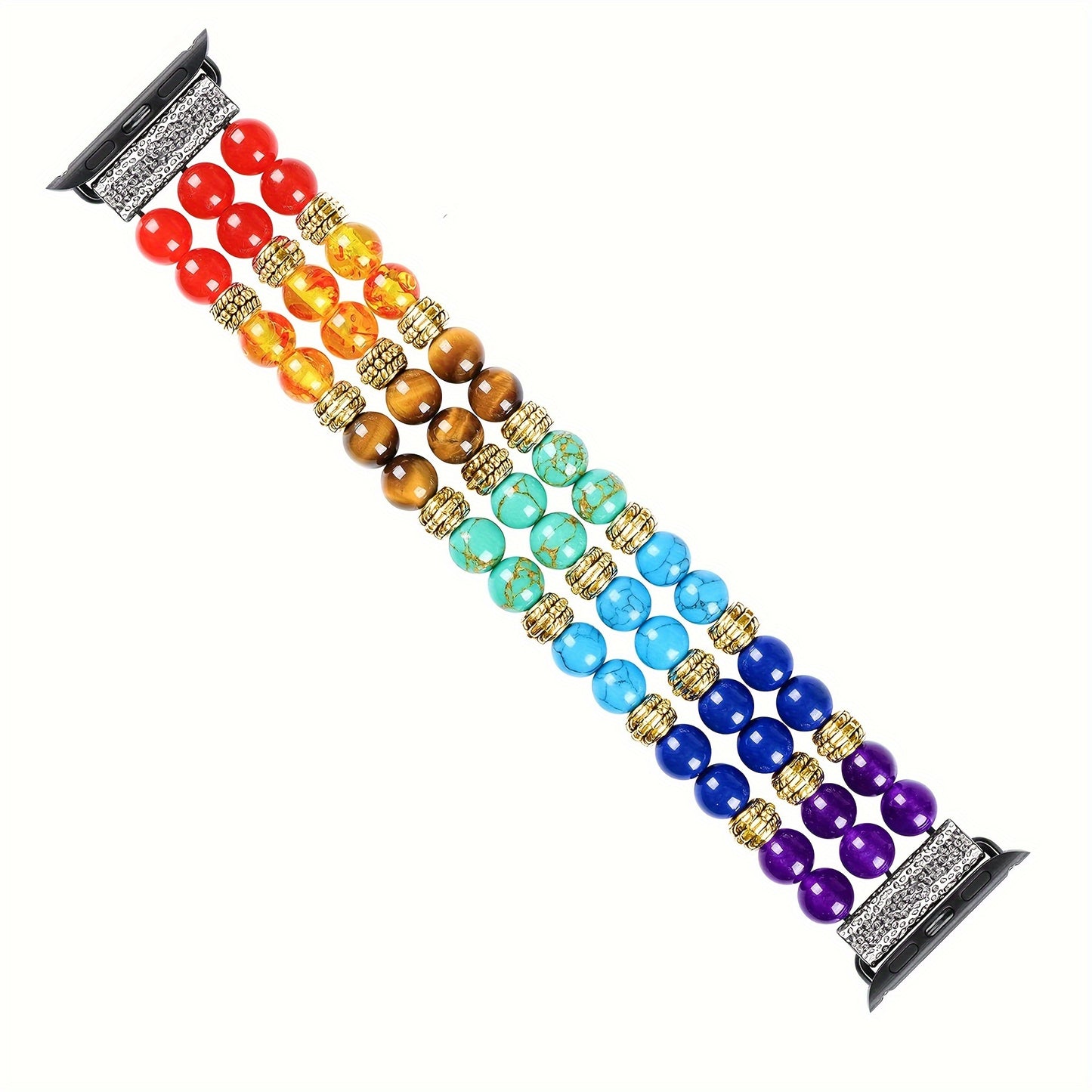Natural Stone 7 Chakras For Apple Watch Bands For Women 7 Chakra Healing Bracelet Beaded Band Compatible With For IWatch Series SE 6 5 4 3 2 1 38mm 40mm 42mm 44mm With Stainless Steel Adapter