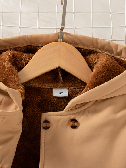 Xuanyusi Girls' Casual Fashion Solid Color Double-Breasted Long Sleeve Hooded Jacket, Polar Fleece for Autumn and Winter, Autumn Jacket, Winter Coat, Classic Style, Hooded Design, Soft Material, Durable Construction, Fleeceli