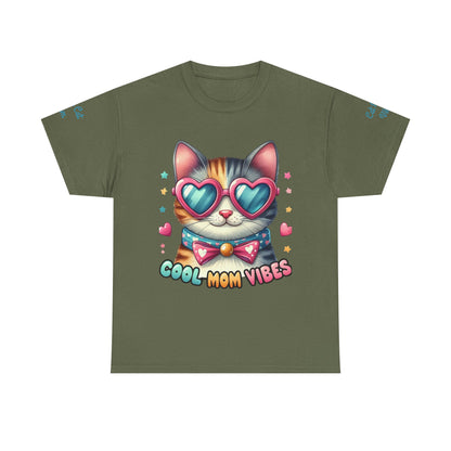 Cool Mom Vibes Cat Tee, Unisex Cotton T-Shirt, Cute Cat Shirt, Pet Lover Gift, Fun Gift for Moms, Playful Everyday Wear