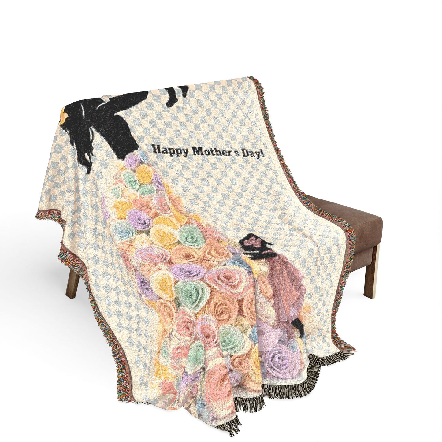 Mama & Little Ones Woven Blanket — Mother Holding Infant with Toddler Design