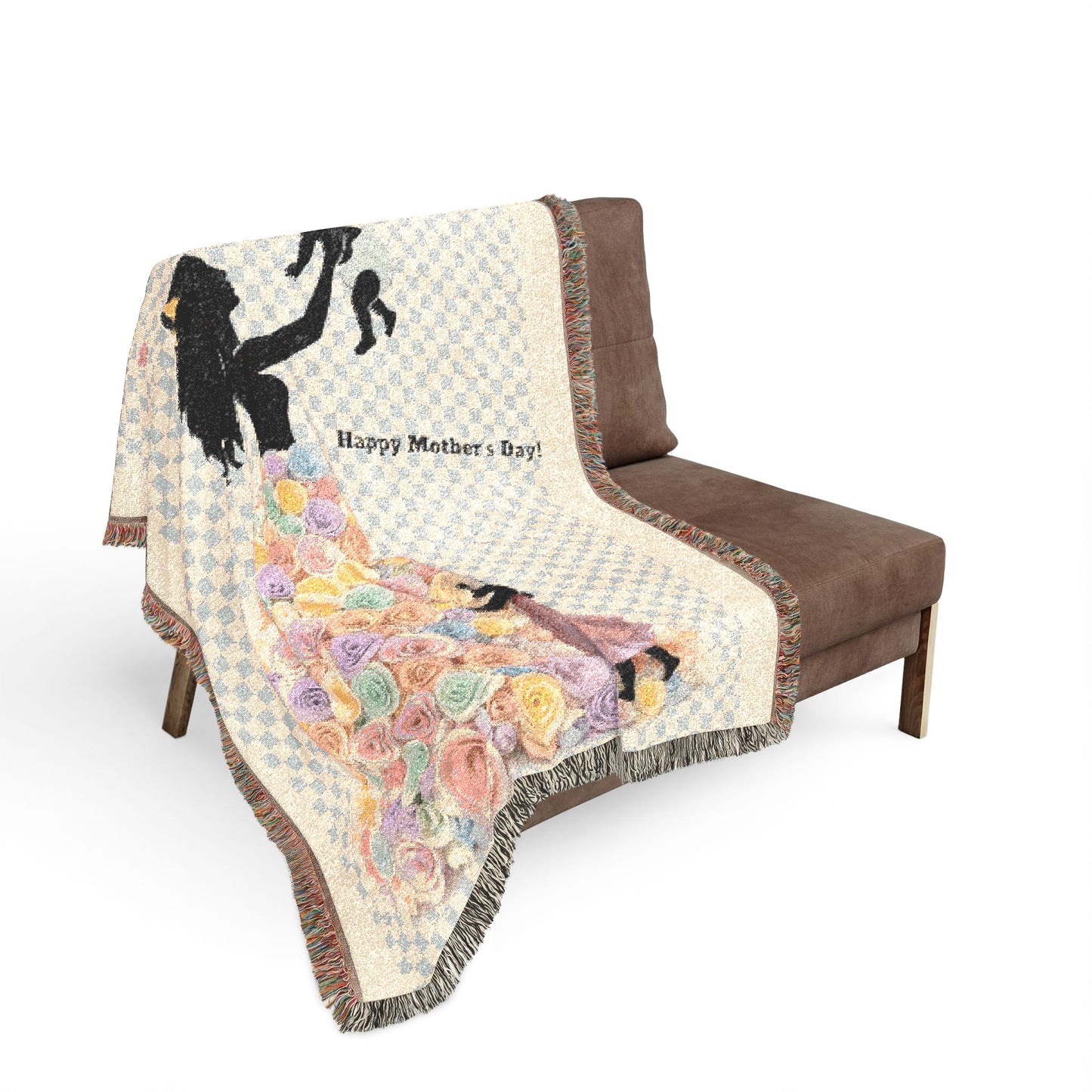 Mama & Little Ones Woven Blanket — Mother Holding Infant with Toddler Design