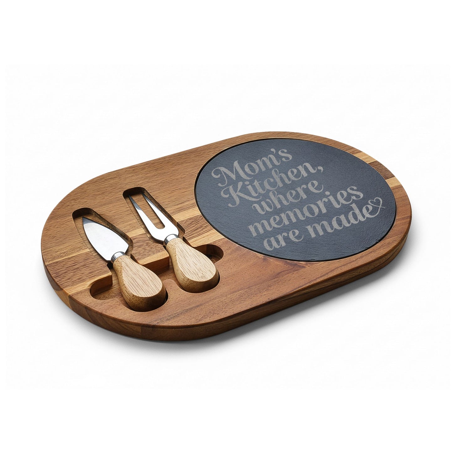 Personalized Engraved Charcuterie Board with Slate Inset & Cheese Tools