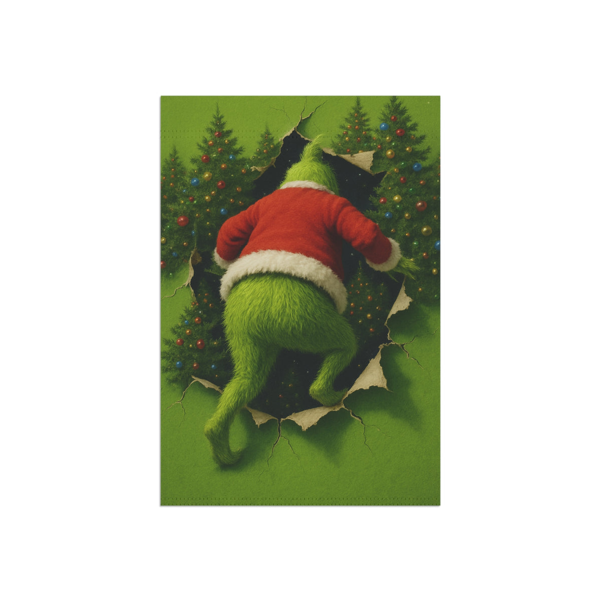 Personalizable Fuzzy Green figure Peeking Through Christmas Trees Garden Flag | House Banner