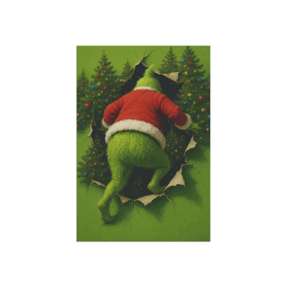 Personalizable Fuzzy Green figure Peeking Through Christmas Trees Garden Flag | House Banner