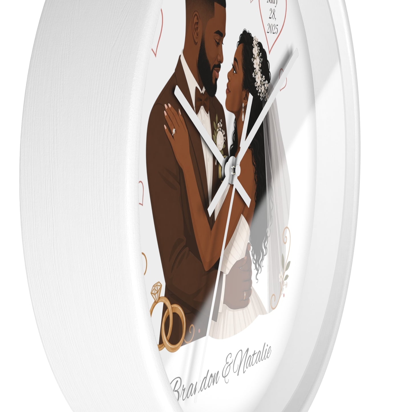 Bride and Groom Wedding Illustration Wall Clock | Personalized Names & Date