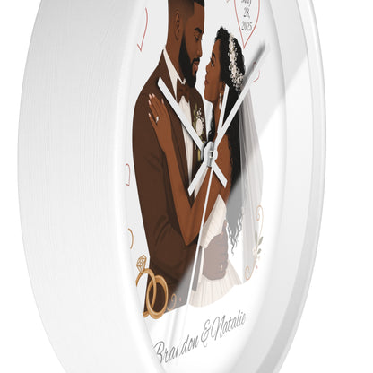 Bride and Groom Wedding Illustration Wall Clock | Personalized Names & Date
