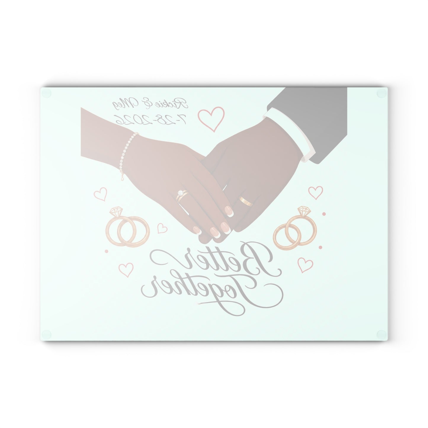 Better Together wedding hands Glass Cutting Board | Personalized date names
