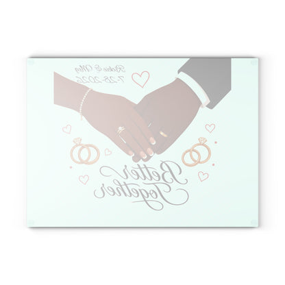 Better Together wedding hands Glass Cutting Board | Personalized date names