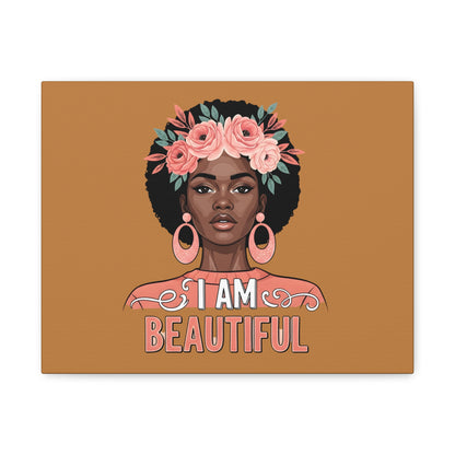 I Am Beautiful Portrait Canvas, Inspirational Wall Art, Positive Quote, Uplifting Home Decor, Modern Motivational Artwork,