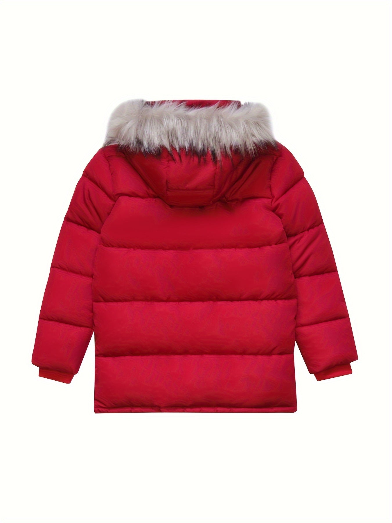 Thick Padded Girls Teens Furry Hooded Windproof Parka Coat with Pockets, Zipper Long Sleeve Winter Jacket