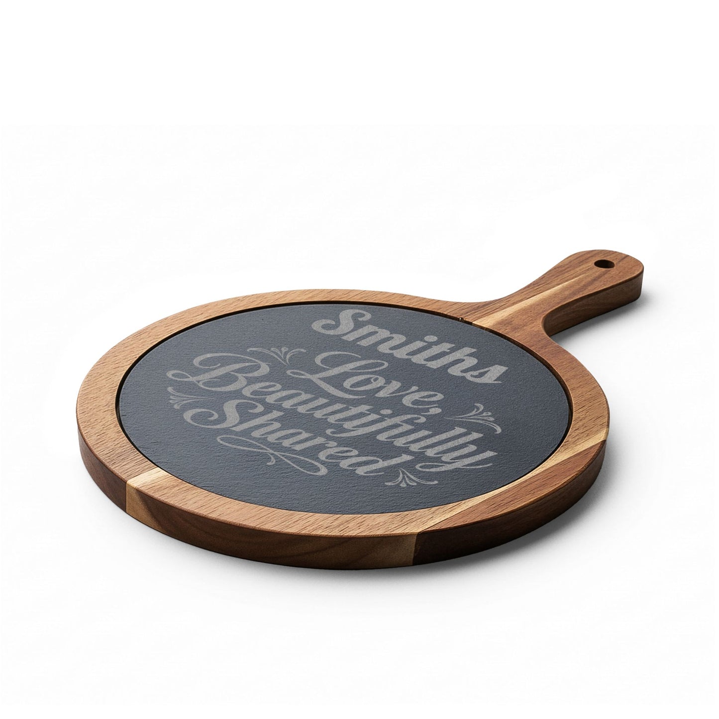 Personalized Engraved Charcuterie Board with Slate Inset & Cheese Tools