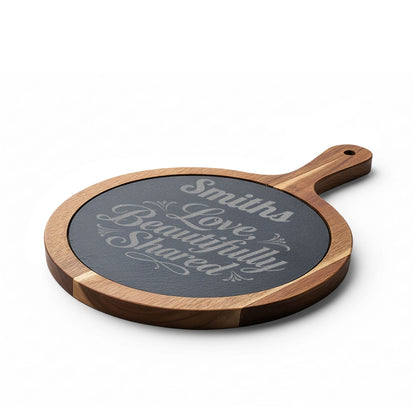 Personalized Engraved Charcuterie Board with Slate Inset & Cheese Tools