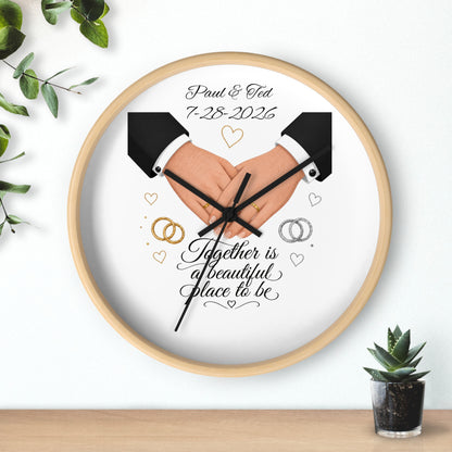 Handfasted Grooms Holding Hands Wall Clock | Wedding Rings, Personalized Date