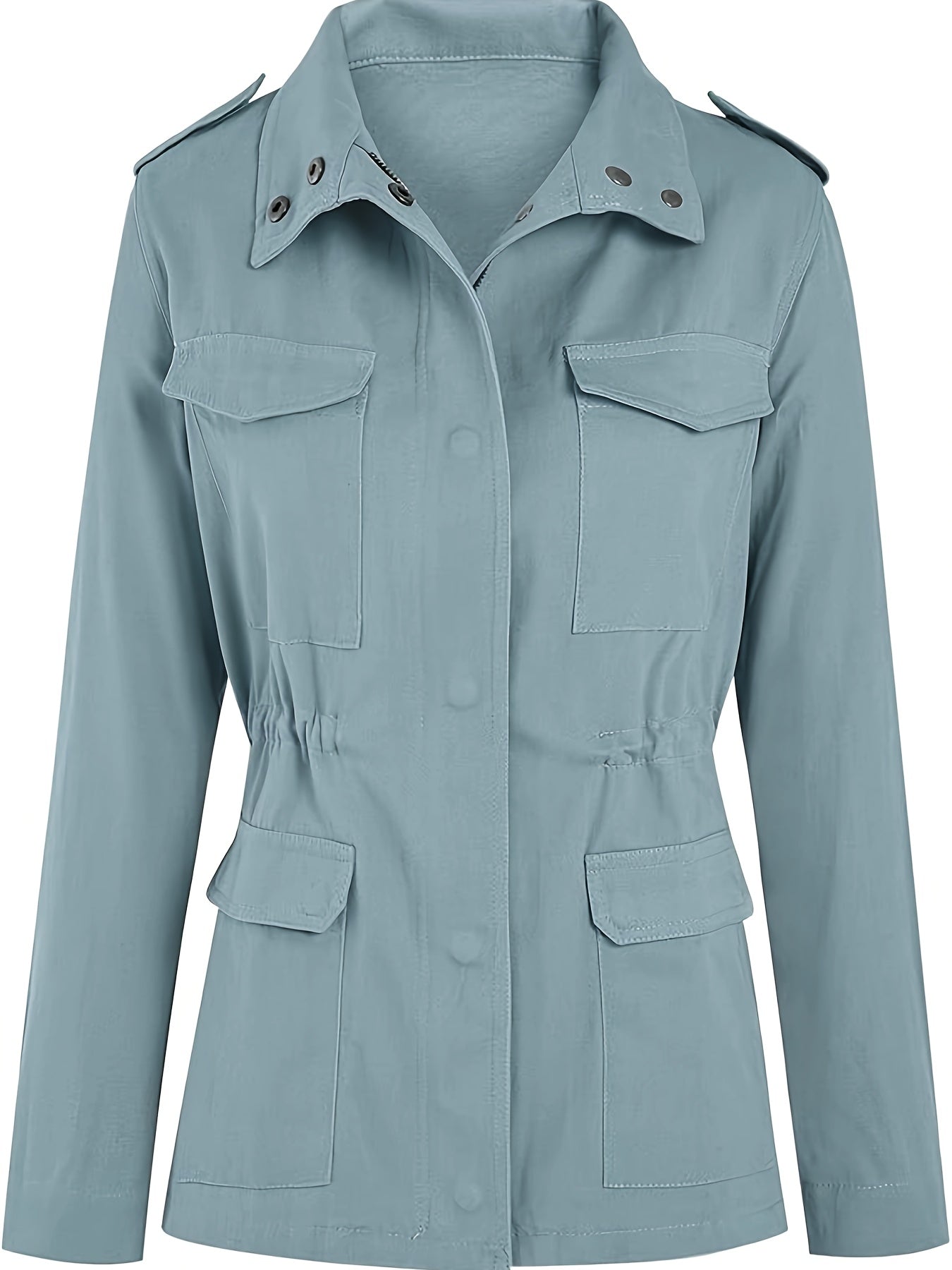 Womens Military Anorak Jacket - Zip Up Snap Button Parka Safari Utility Coat Outwear with Pockets - Durable Water-Resistant Fabric - For Outdoor Activities & Casual Wear - Perfect Gift for Adventurers & Fashionistas