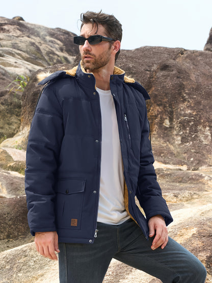 [S-2XL/4COLORS] Men'S Fleece Lined Parka Jacket Hooded Jacket Ribbed-knit Cuffs Warm Winter Coat Premium Level Shell Thicken Fur Jackets Windproof Coats Drawstring Convenient For Daily Life Or Outdoor Activities