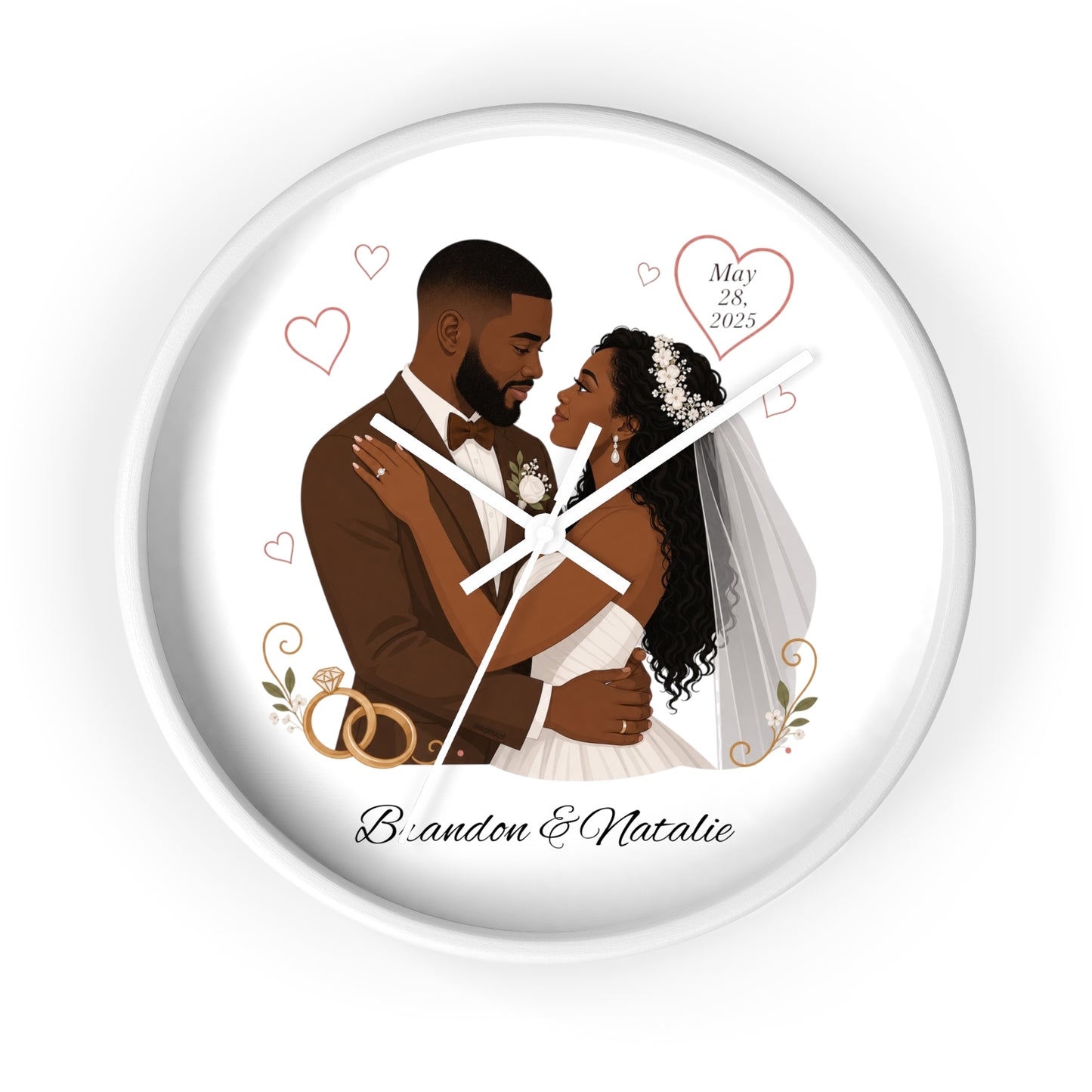 Bride and Groom Wedding Illustration Wall Clock | Personalized Names & Date