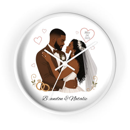 Bride and Groom Wedding Illustration Wall Clock | Personalized Names & Date