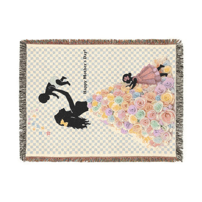 Mama & Little Ones Woven Blanket — Mother Holding Infant with Toddler Design