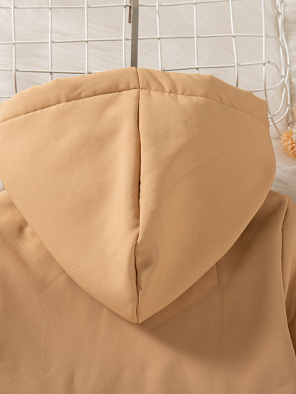 Xuanyusi Girls' Casual Fashion Solid Color Double-Breasted Long Sleeve Hooded Jacket, Polar Fleece for Autumn and Winter, Autumn Jacket, Winter Coat, Classic Style, Hooded Design, Soft Material, Durable Construction, Fleeceli