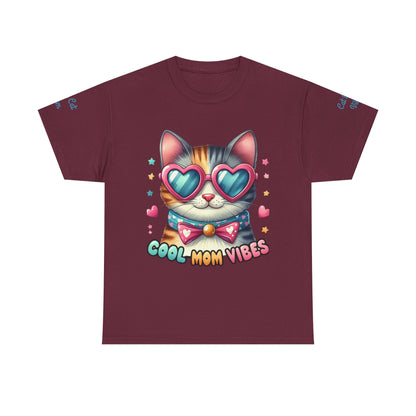 Cool Mom Vibes Cat Tee, Unisex Cotton T-Shirt, Cute Cat Shirt, Pet Lover Gift, Fun Gift for Moms, Playful Everyday Wear