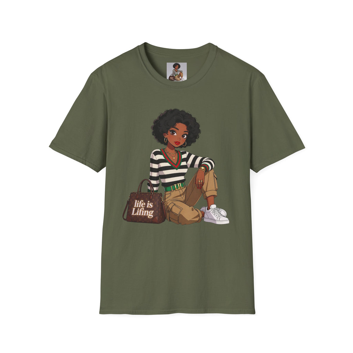 Personalizable Life Is Lifing Black Woman Graphic Tee - Two images to choose from.