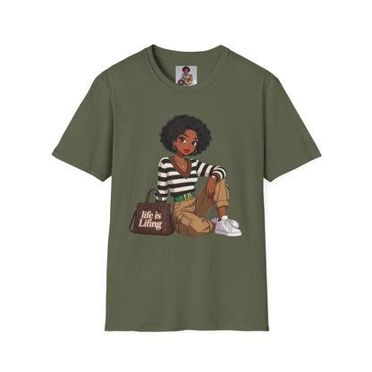 Personalizable Life Is Lifing Black Woman Graphic Tee - Two images to choose from.