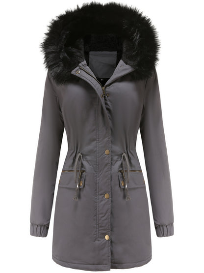 Cozy Fuzzy Trim Parka Hoodie Coat - Thermal Insulation, Long Sleeve, Drawstring Waist, Casual Chic, Fall & Winter Essential, Women's Clothing