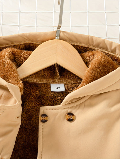 Xuanyusi Girls' Casual Fashion Solid Color Double-Breasted Long Sleeve Hooded Jacket, Polar Fleece for Autumn and Winter, Autumn Jacket, Winter Coat, Classic Style, Hooded Design, Soft Material, Durable Construction, Fleeceli