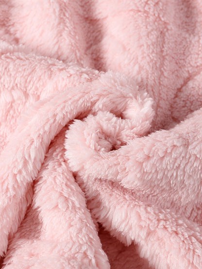 Girls' Pink Plush Hooded Jacket with Heart Appliqué & Plush - Winter Coat, Full-Zip Closure, Machine Washable H-Line Parka for & (No-Fill Warm Outerwear)