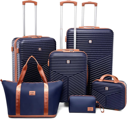 6 Piece Luggage Set Carry On ABS+PC Hard Shell Suitcase Travel Packing Box With Spinner Wheels & TSA Lock For Business Trip