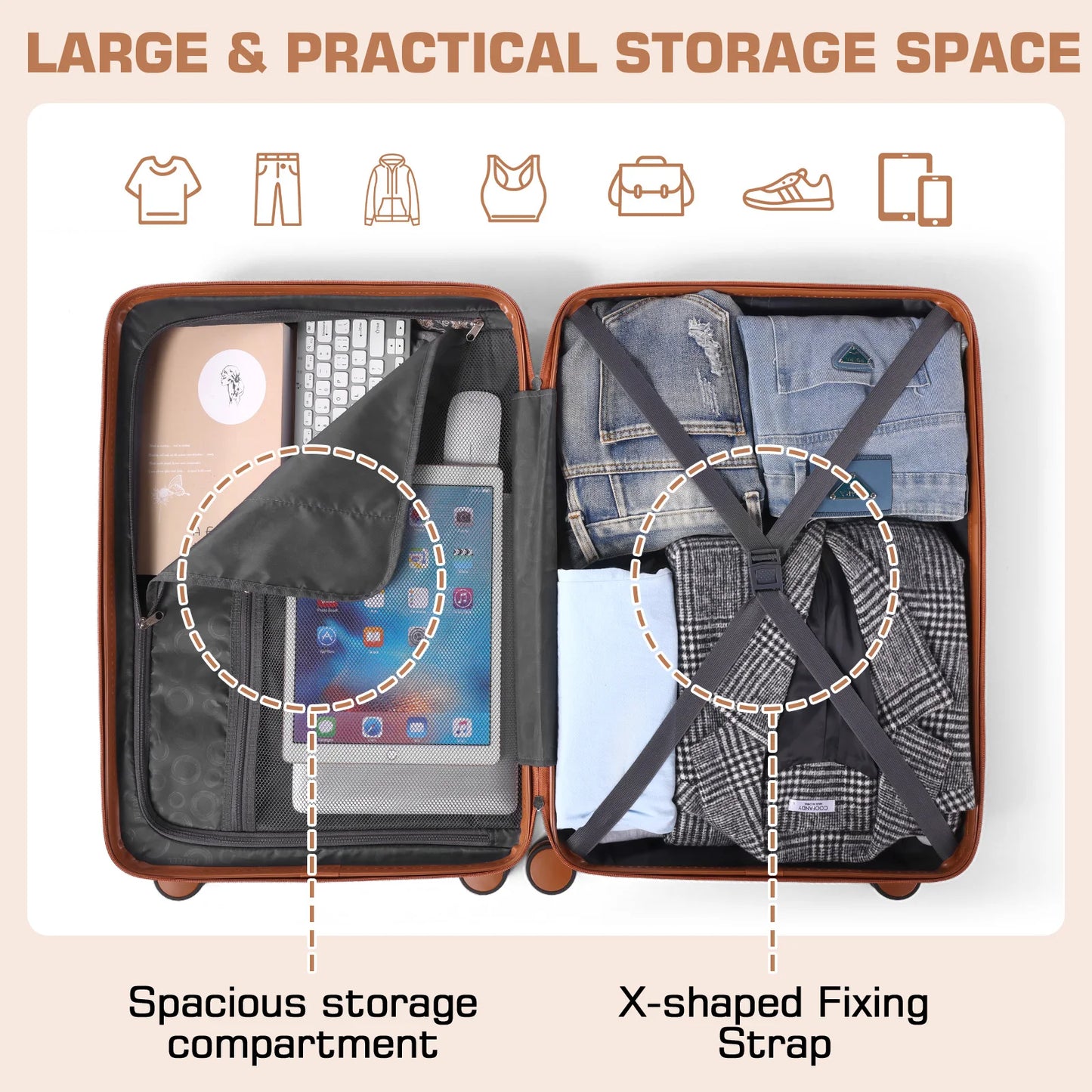 3pcs Luggage Lightweight Hardshell Luggage Set With TSA Lock 20"+24"+28" ABS+PC Spinner Suitcases Travel Case Silent 360° Wheels