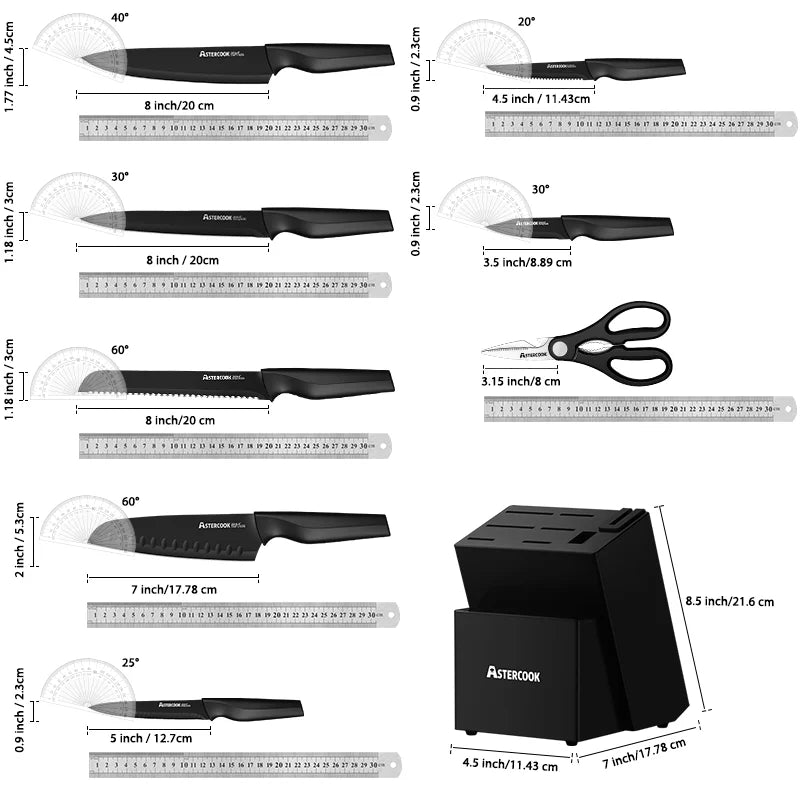 15-Piece Kitchen Knife Set with Block & Built-in Sharpener – Dishwasher Safe German Stainless Steel Knives