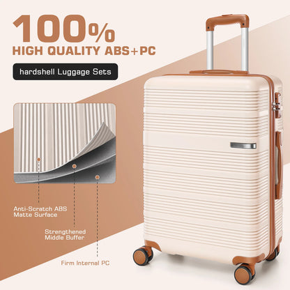 3pcs Luggage Lightweight Hardshell Luggage Set With TSA Lock 20"+24"+28" ABS+PC Spinner Suitcases Travel Case Silent 360° Wheels