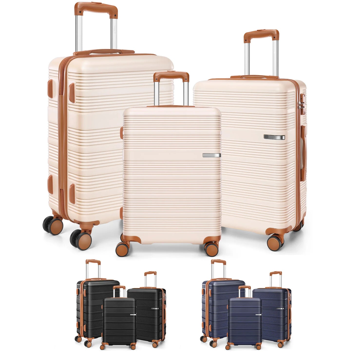 3 in 1 Luggage Sets,20/24/28in Suitcase Hard shell Durable PC+ABS Spinner Wheels TSA Lock Large Capacity for Adult Child Carryon