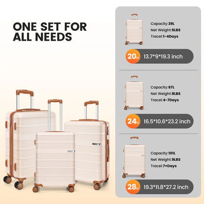3 in 1 Luggage Sets,20/24/28in Suitcase Hard shell Durable PC+ABS Spinner Wheels TSA Lock Large Capacity for Adult Child Carryon