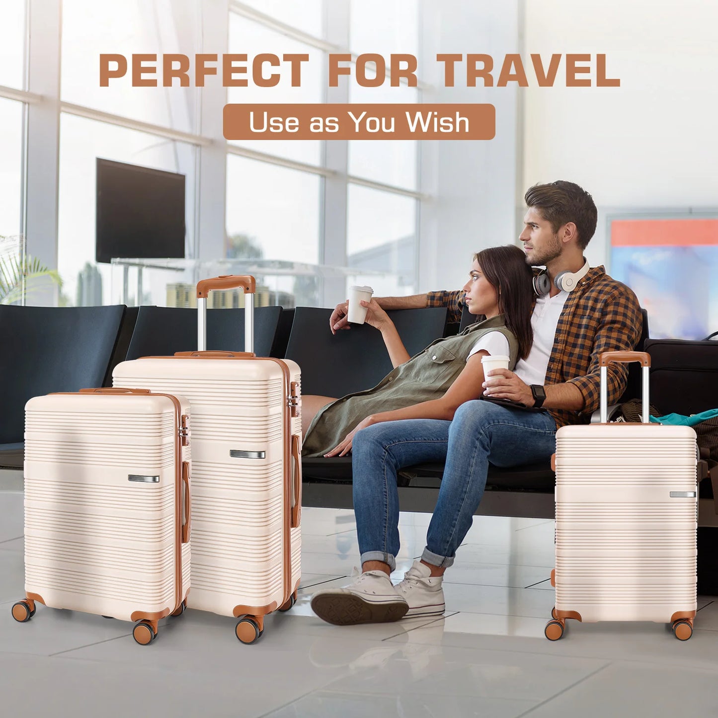 3pcs Luggage Lightweight Hardshell Luggage Set With TSA Lock 20"+24"+28" ABS+PC Spinner Suitcases Travel Case Silent 360° Wheels