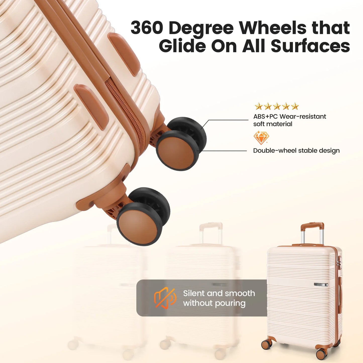 3 in 1 Luggage Sets,20/24/28in Suitcase Hard shell Durable PC+ABS Spinner Wheels TSA Lock Large Capacity for Adult Child Carryon