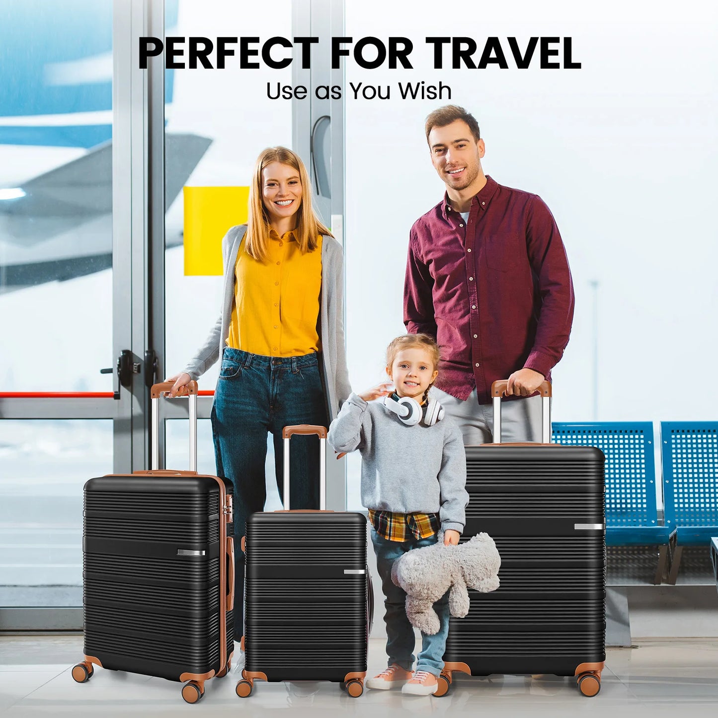 3 in 1 Luggage Sets,20/24/28in Suitcase Hard shell Durable PC+ABS Spinner Wheels TSA Lock Large Capacity for Adult Child Carryon