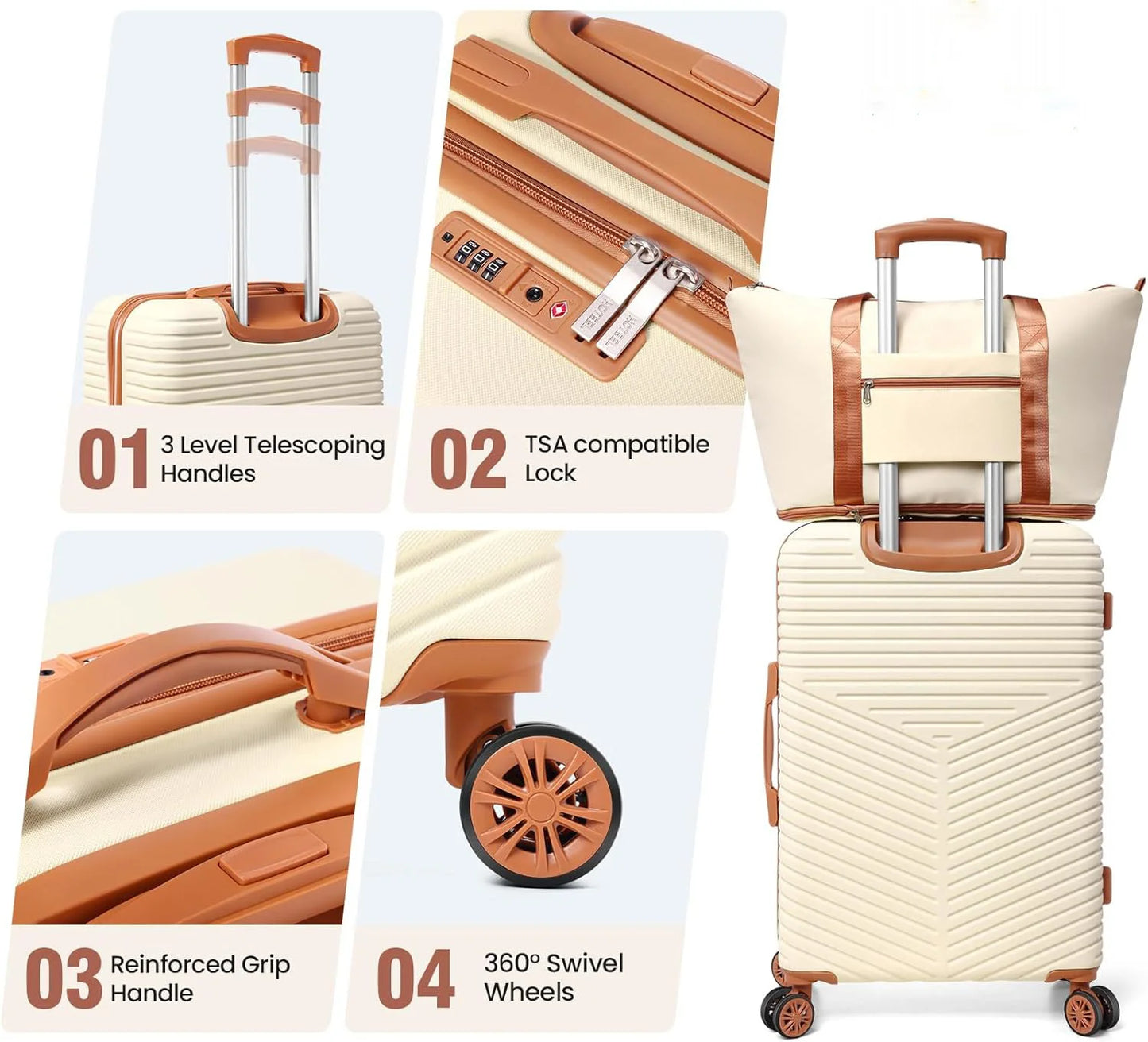 6 Piece Luggage Set Carry On ABS+PC Hard Shell Suitcase Travel Packing Box With Spinner Wheels & TSA Lock For Business Trip