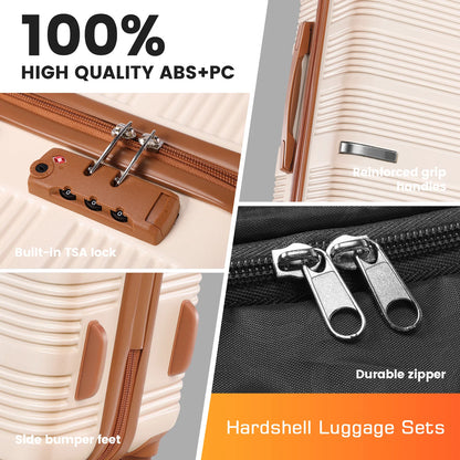 3 in 1 Luggage Sets,20/24/28in Suitcase Hard shell Durable PC+ABS Spinner Wheels TSA Lock Large Capacity for Adult Child Carryon